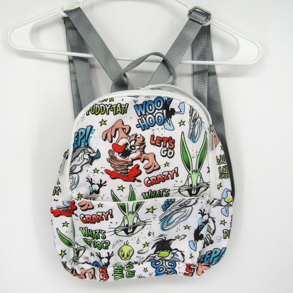 Looney Tunes Mini Backpack Unisex Small White Multi Cartoon Character Print 90s